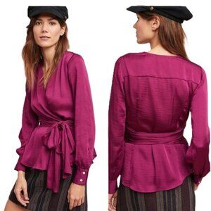 Anthro Moulinette Soeurs Brynn Raspberry Wrap Blouse Top 4P